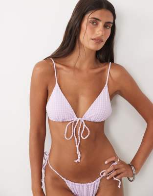 Gina Tricot Tie Front Triangle Bikini Top In Purple