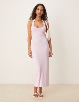 tie up backless halterneck midaxi dress in pink