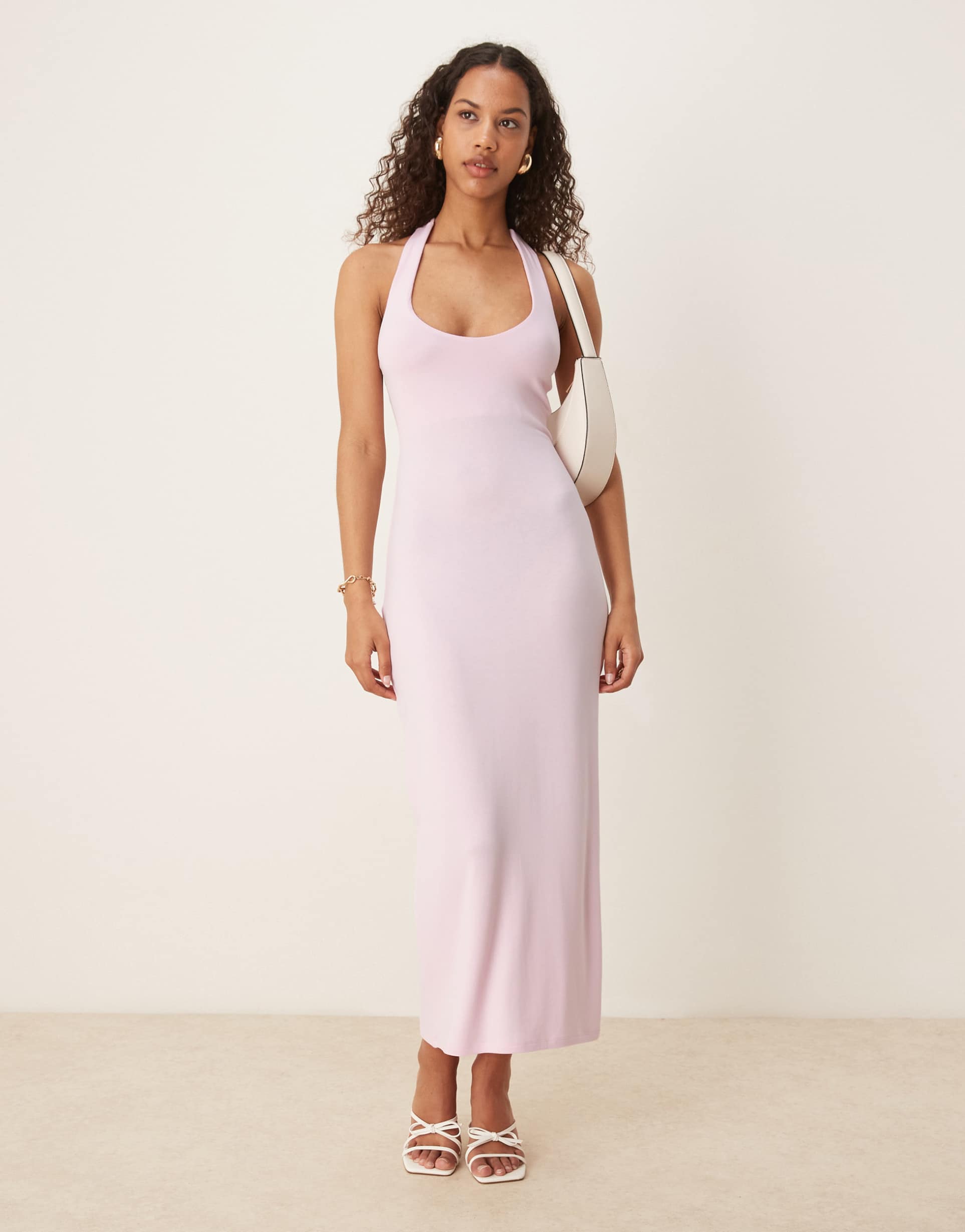 gina tricot tie up backless halterneck midaxi dress in pink