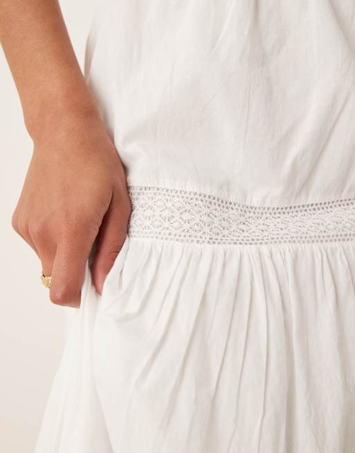 Gina Tricot tiered lace midi skirt in white