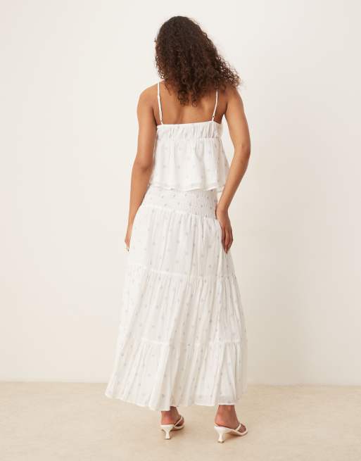 Gina Tricot tiered maxi skirt in white paisley print