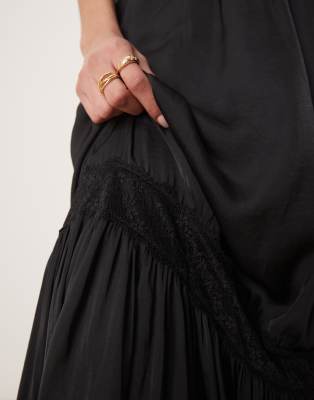 Gina Tricot Tiered Maxi Skirt With Lace Insert