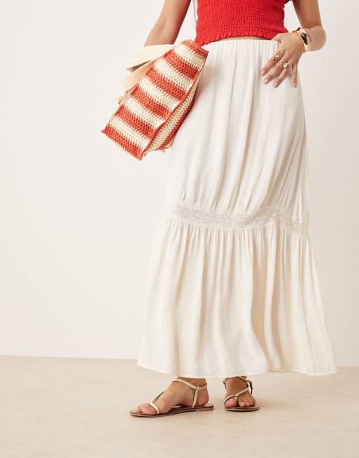 Gina Tricot tiered maxi skirt with lace insert in cream