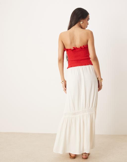 Gina Tricot tiered maxi skirt with lace insert in cream