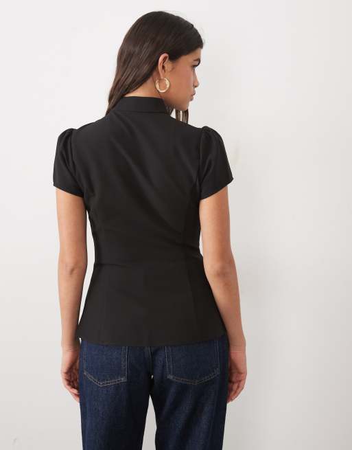 Gina Tricot top à col mao avec ouverture goutte d’eau noir, 4 de 4