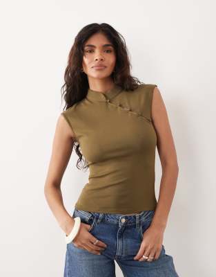 Top à col mao - Vert olive L