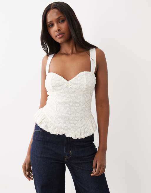 Gina Tricot - Top a corsetto in pizzo bianco, 4 di 4