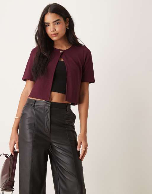 Gina Tricot - Top à manches courtes avec bouton unique - Bordeaux