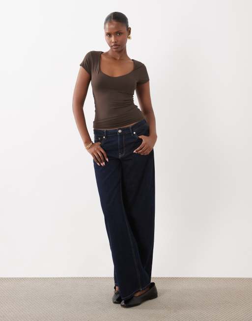 Gina Tricot top à manches courtes avec soutien-gorge intégré marron, 2 de 4