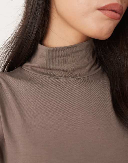 Gina Tricot - Top à manches longues et col montant en jersey doux au toucher - Marron champignon, 4 de 4