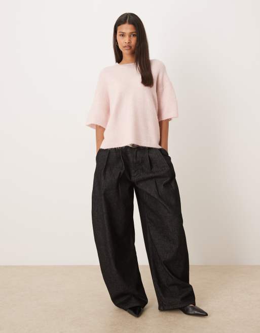 Gina Tricot - Top a maniche corte comodo rosa misto lana e alpaca, 2 di 4