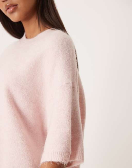 Gina Tricot - Top a maniche corte comodo rosa misto lana e alpaca, 3 di 4