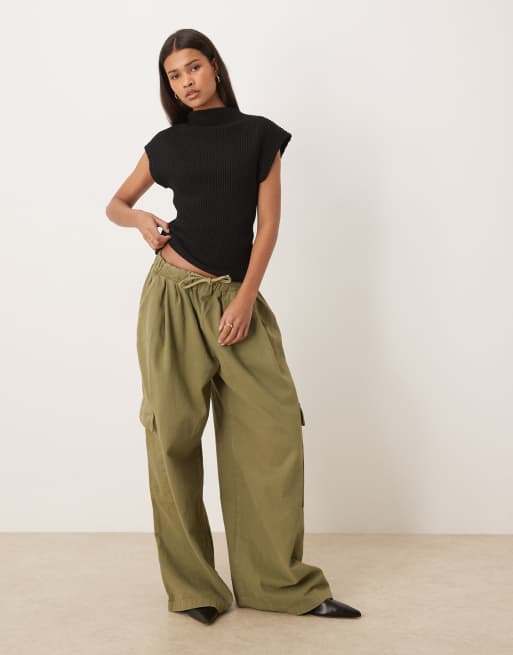 Gina Tricot - Top a maniche corte nero a coste con collo a imbuto, 2 di 4
