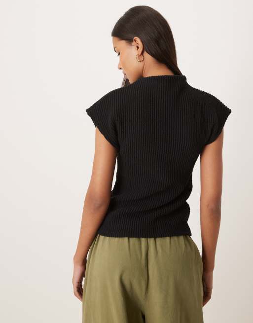 Gina Tricot - Top a maniche corte nero a coste con collo a imbuto, 4 di 4