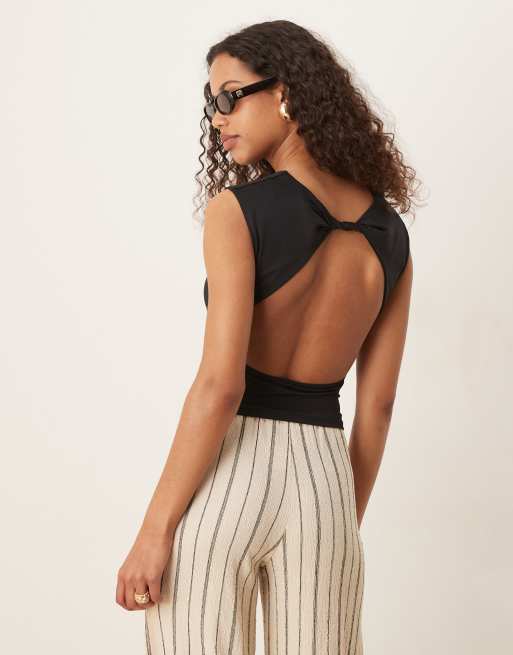 Gina Tricot - Top a maniche corte nero aperto sul retro, 3 di 4