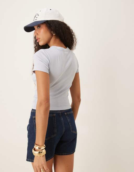 Gina Tricot - Top a maniche corte slim fit azzurro, 3 di 4