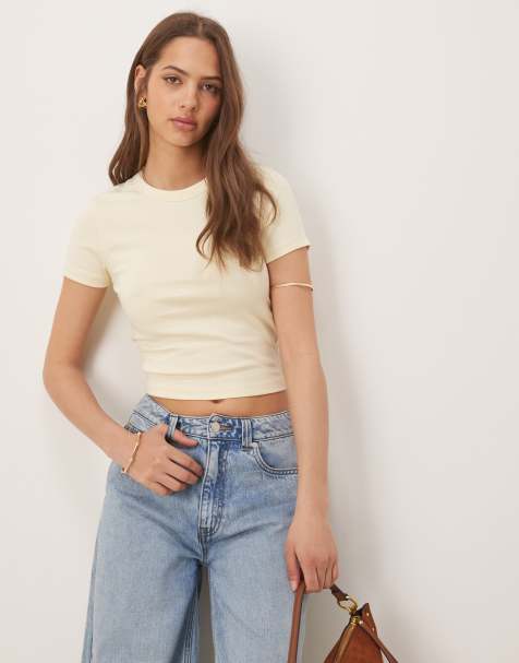 Gina Tricot - Top a maniche corte slim giallo burro - view 1