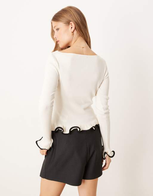 Gina Tricot - Top a maniche lunghe bianco con polsini svasati, 2 di 4