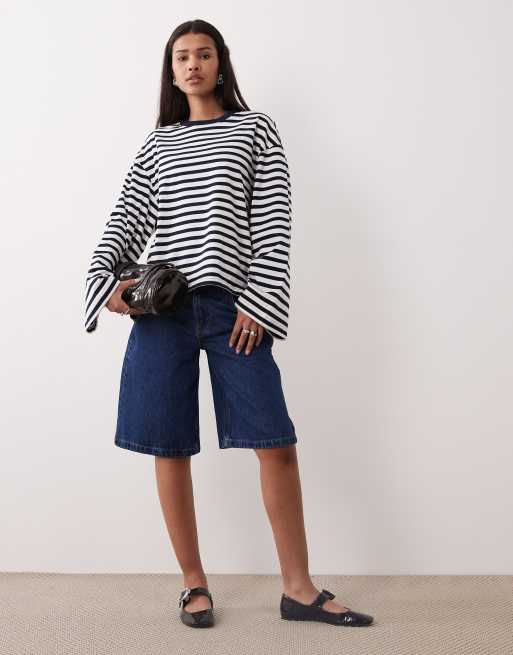Gina Tricot - Top a maniche lunghe blu navy e bianco a righe, 3 di 4