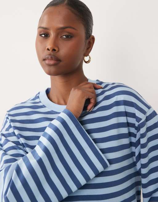 Gina Tricot top a maniche lunghe coordinato a righe blu, 4 di 4