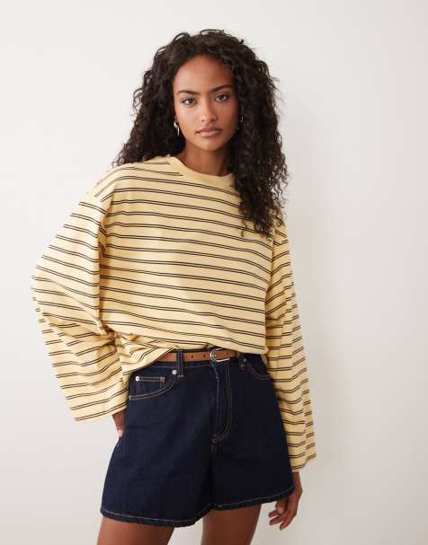 Gina Tricot - Top a maniche lunghe giallo e marrone a righe - view 1