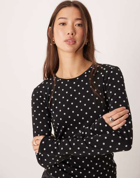 Gina Tricot - Top a maniche lunghe nero a pois - view 1