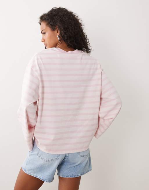 Gina Tricot - Top a maniche lunghe rosa confetto a righe, 4 di 4