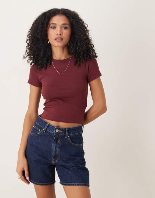 Gina Tricot - Top ajusté à manches courtes - Bordeaux