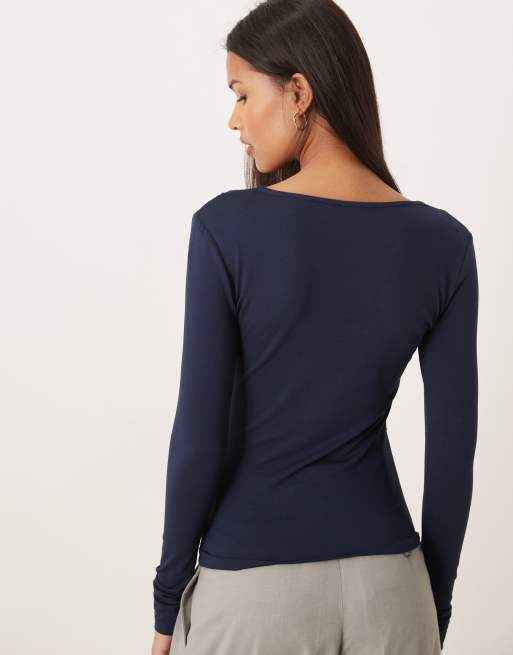 Gina Tricot - Pull ras de cou en maille avec manches larges - Bleu