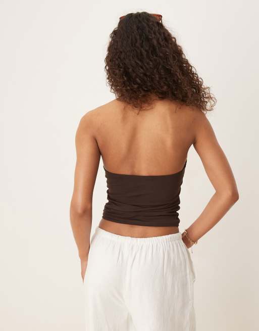 Gina Tricot - Top allacciato al collo marrone, 4 di 4