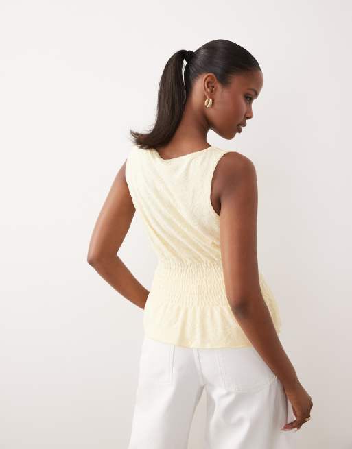 Gina Tricot - Top amarillo pastel fruncido de encaje, 4 de 4