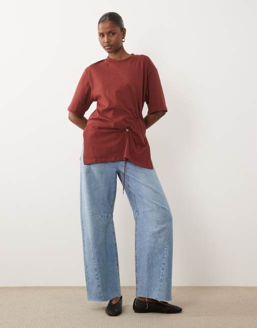 Gina Tricot top arricciato a maniche corte rosso scuro, 3 di 4