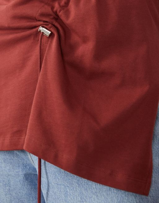 Gina Tricot top arricciato a maniche corte rosso scuro, 4 di 4