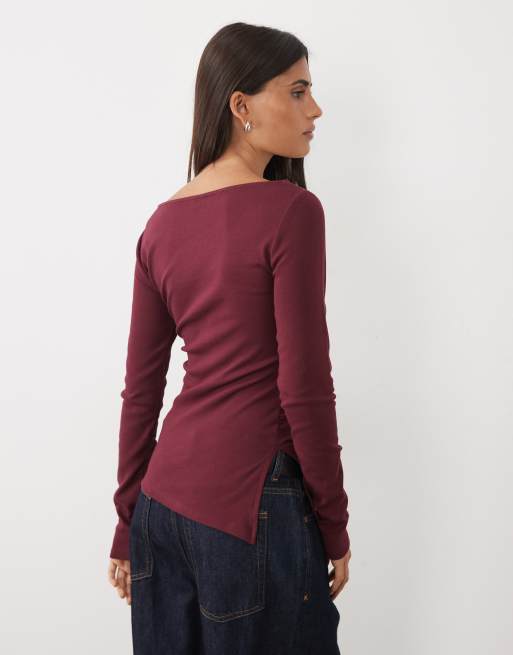 Gina Tricot - top asimétrico de manga larga en burdeos, 4 de 4