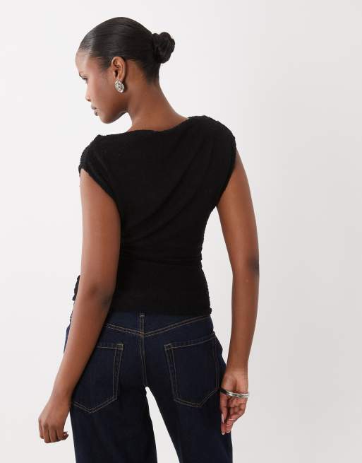 Gina Tricot top asimmetrico con spalle scoperte nero, 4 di 4