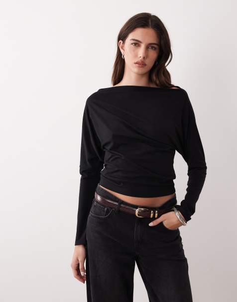 Gina Tricot - Top asimmetrico con vita stretta nero - view 1