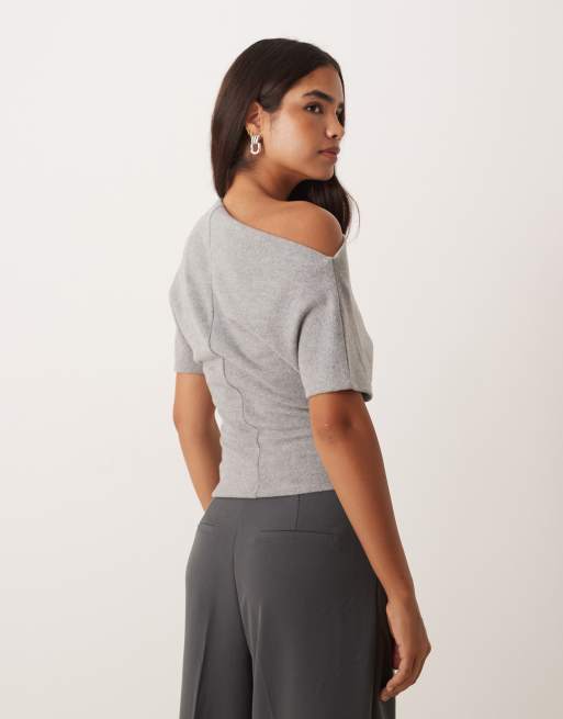 Gina Tricot - Top asimmetrico morbido grigio, 4 di 4