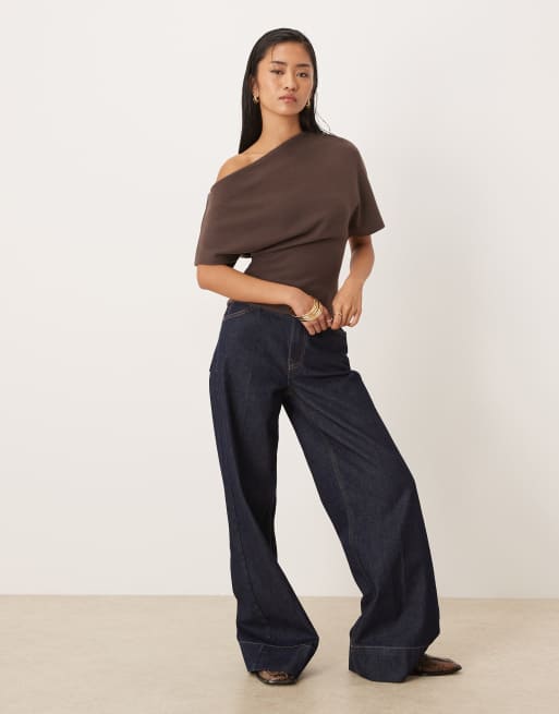 Gina Tricot - Top asimmetrico morbido marrone, 2 di 4