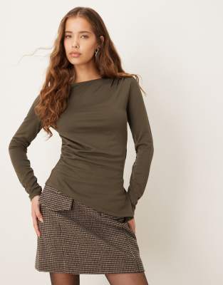 Top asymétrique à manches longues - Vert olive L