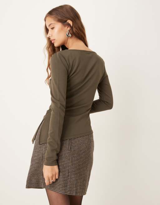 Gina Tricot - Top asymétrique à manches longues - Vert olive, 3 de 4