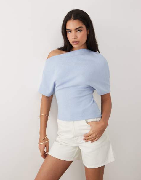 Gina Tricot - Top asymétrique doux - Bleu clair - view 1