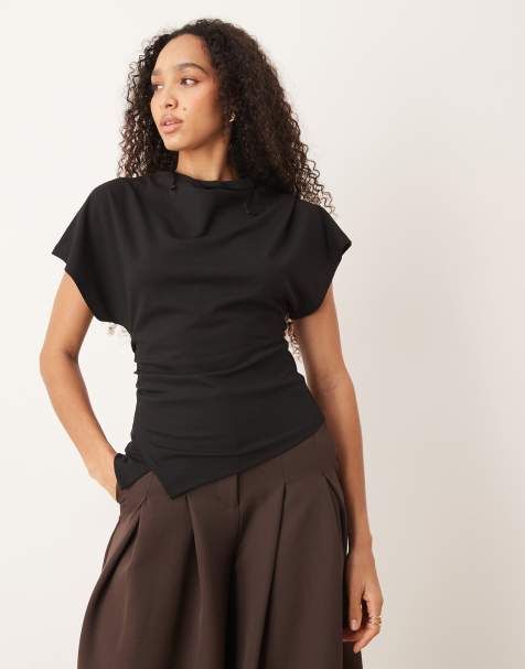 Gina Tricot - Top asymétrique effet drapé - Noir - view 1