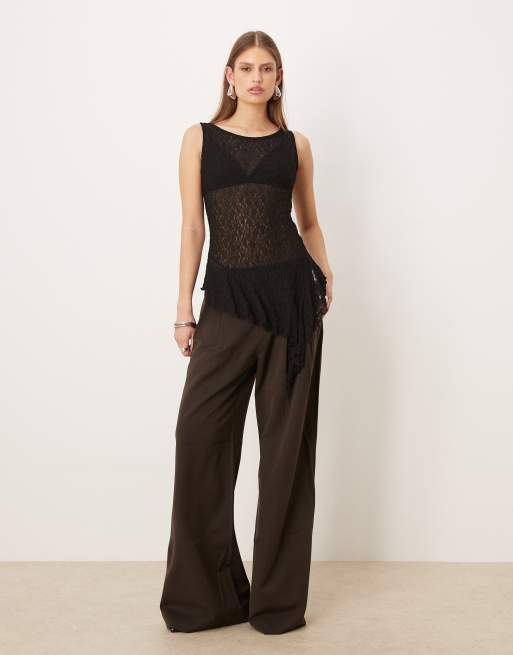 Gina Tricot - Top asymétrique en dentelle - Noir, 3 de 4