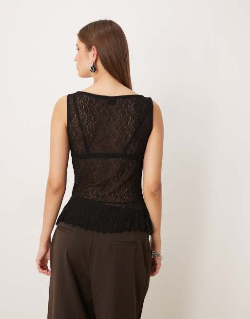 Gina Tricot - Top asymétrique en dentelle - Noir, 4 de 4