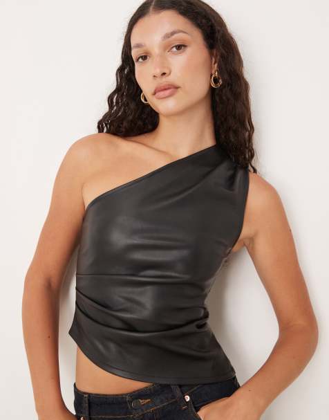 Gina Tricot - Top asymétrique en PU - Noir - view 1