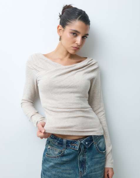 Gina Tricot top avvolgente a maniche lunghe crema - view 1
