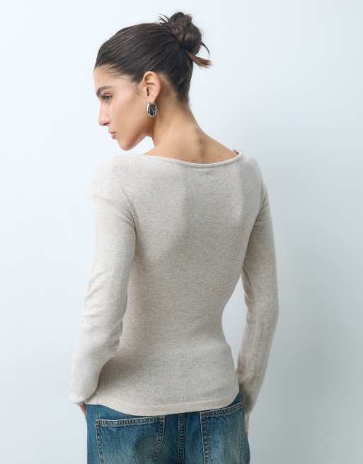 Gina Tricot top avvolgente a maniche lunghe crema, 3 di 5