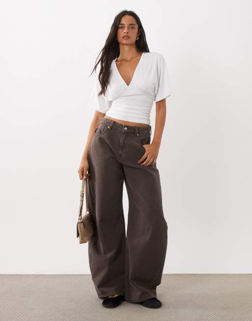 Gina Tricot top bianco con scollo a V profondo e maniche a pipistrello, 2 di 4