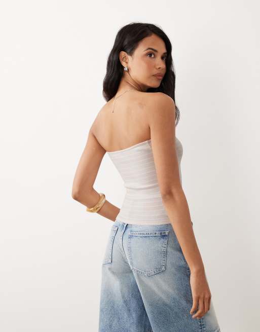 Gina Tricot - Top bustier ultra-stretch à rayures - Rose et jaune, 4 de 4