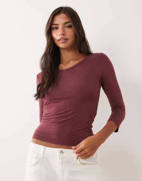 Gina Tricot top col V à manches 3/4 bordeaux - view 1